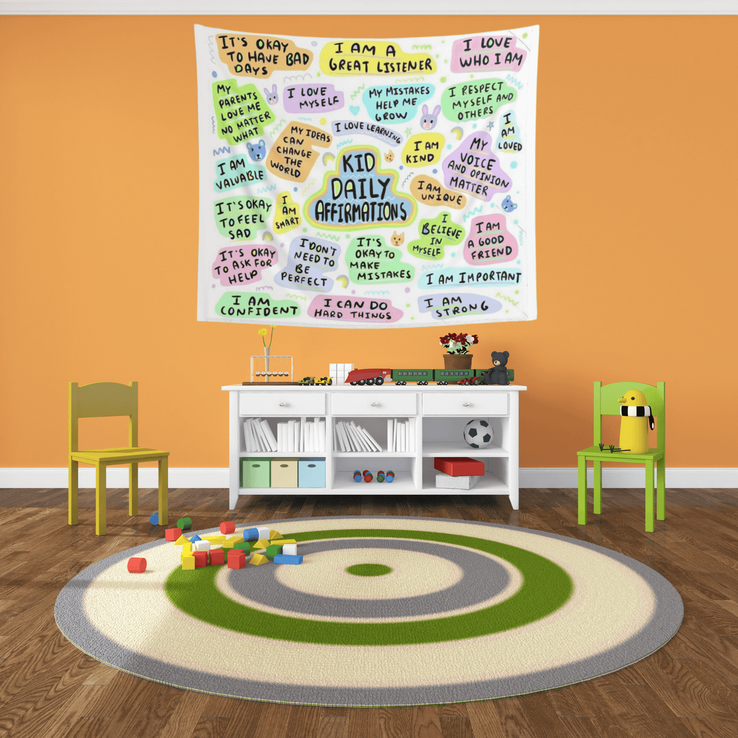 Kid Daily Affirmations Wall Hanging - Positive Wall Art Tapestry