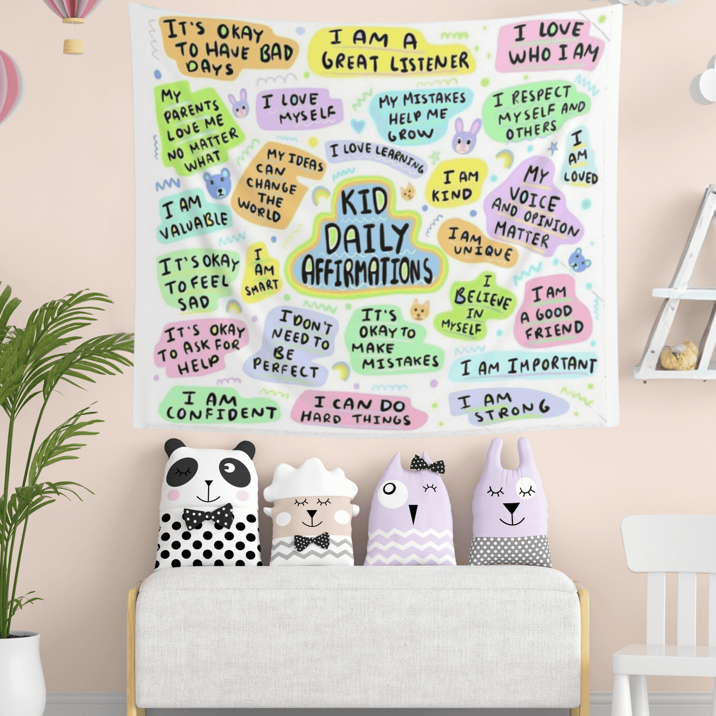 Kid Daily Affirmations Wall Hanging - Positive Wall Art Tapestry