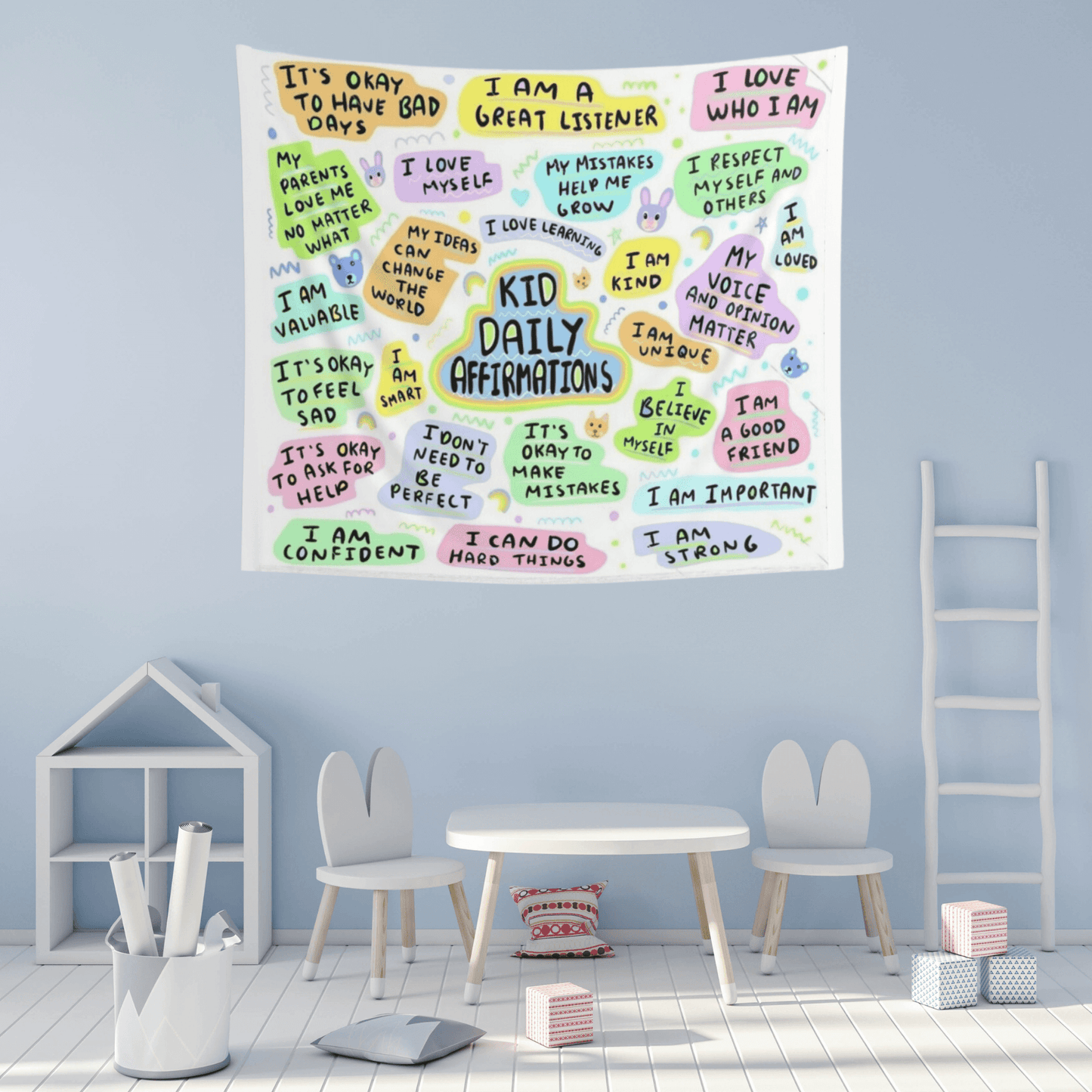 Kid Daily Affirmations Wall Hanging - Positive Wall Art Tapestry