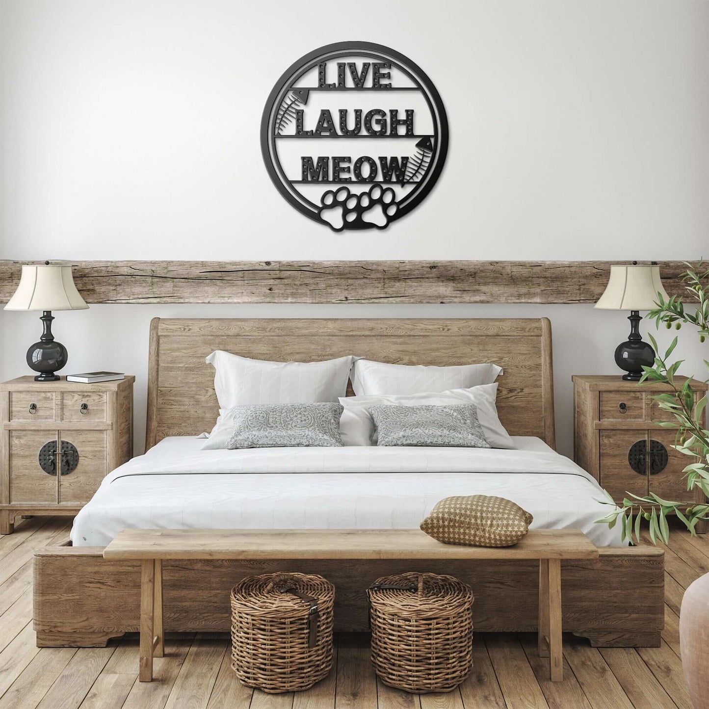 Live Laugh Meow Cat Metal Wall Art Sign, Cat Metal Sign, Cat Lover, Cat Sign Porch, Metal Cat Wreath, Cat Decor - Always Essential Gifts