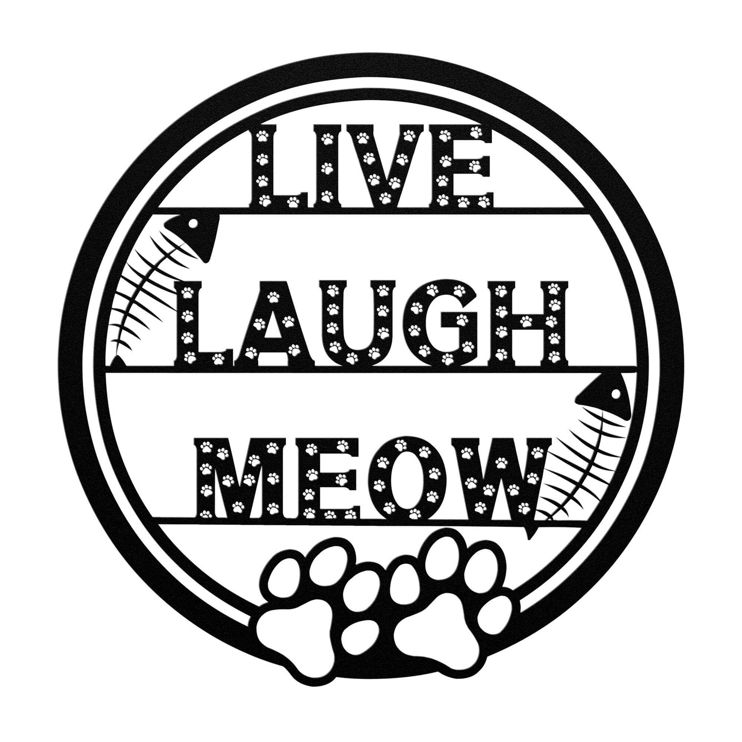 Live Laugh Meow Cat Metal Wall Art Sign, Cat Metal Sign, Cat Lover, Cat Sign Porch, Metal Cat Wreath, Cat Decor - Always Essential Gifts