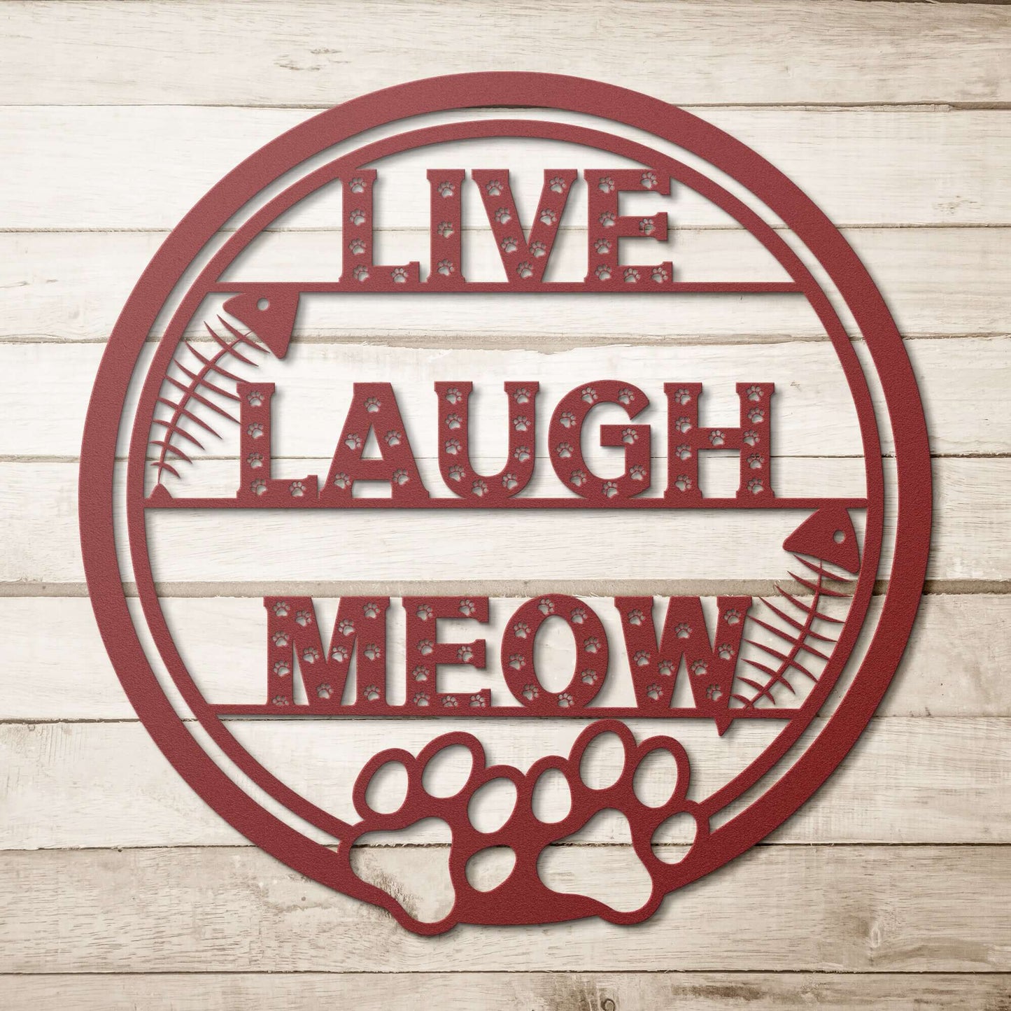 Live Laugh Meow Cat Metal Wall Art Sign, Cat Metal Sign, Cat Lover, Cat Sign Porch, Metal Cat Wreath, Cat Decor - Always Essential Gifts