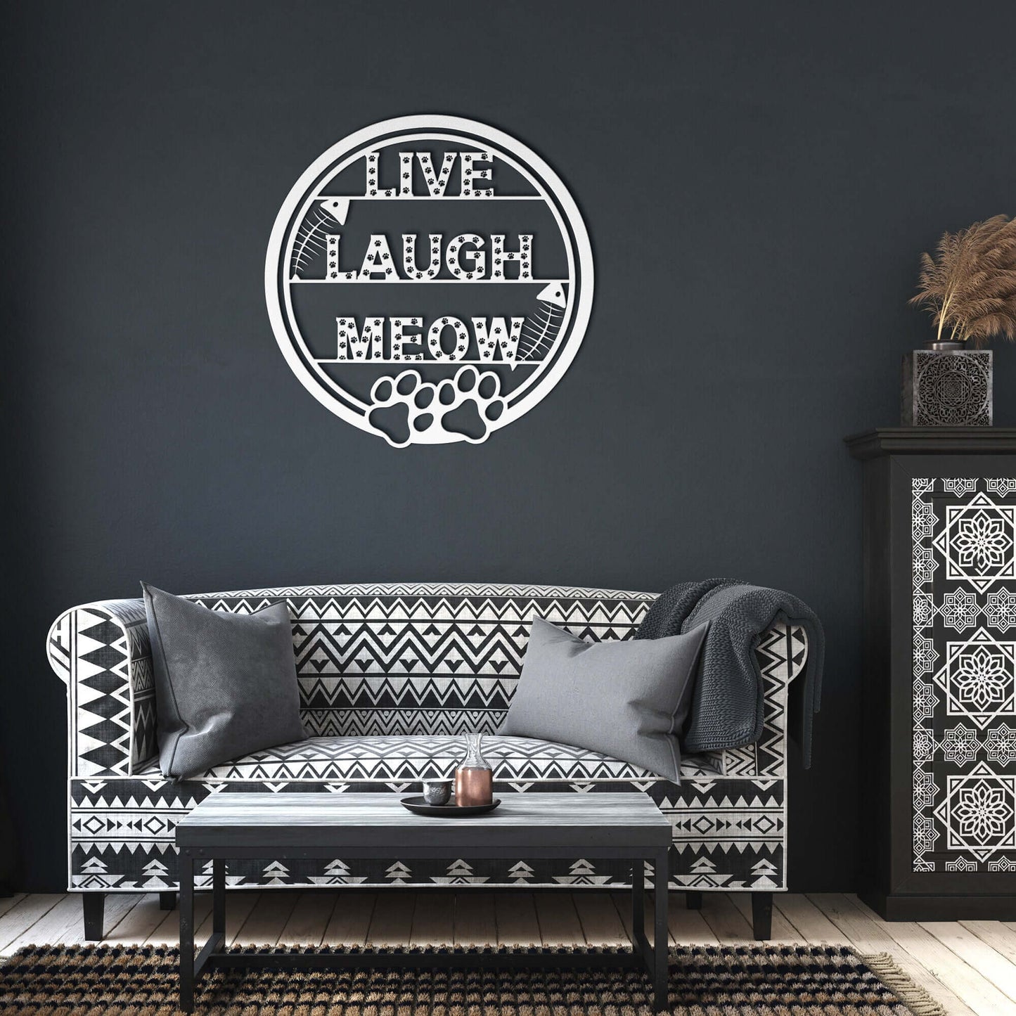 Live Laugh Meow Cat Metal Wall Art Sign, Cat Metal Sign, Cat Lover, Cat Sign Porch, Metal Cat Wreath, Cat Decor - Always Essential Gifts