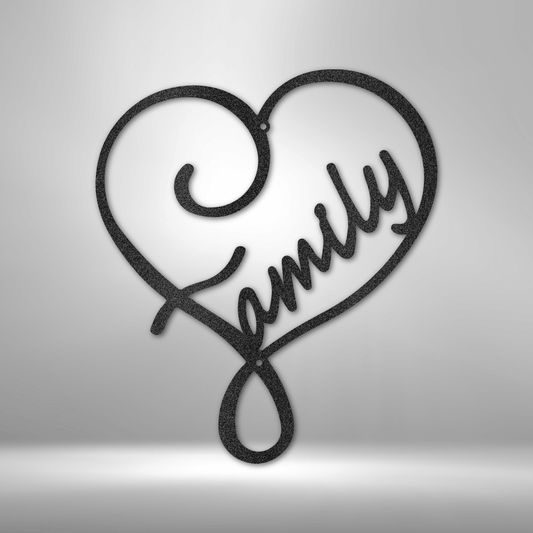 Family Love Heart Shape With Word Family Metal Wall Art