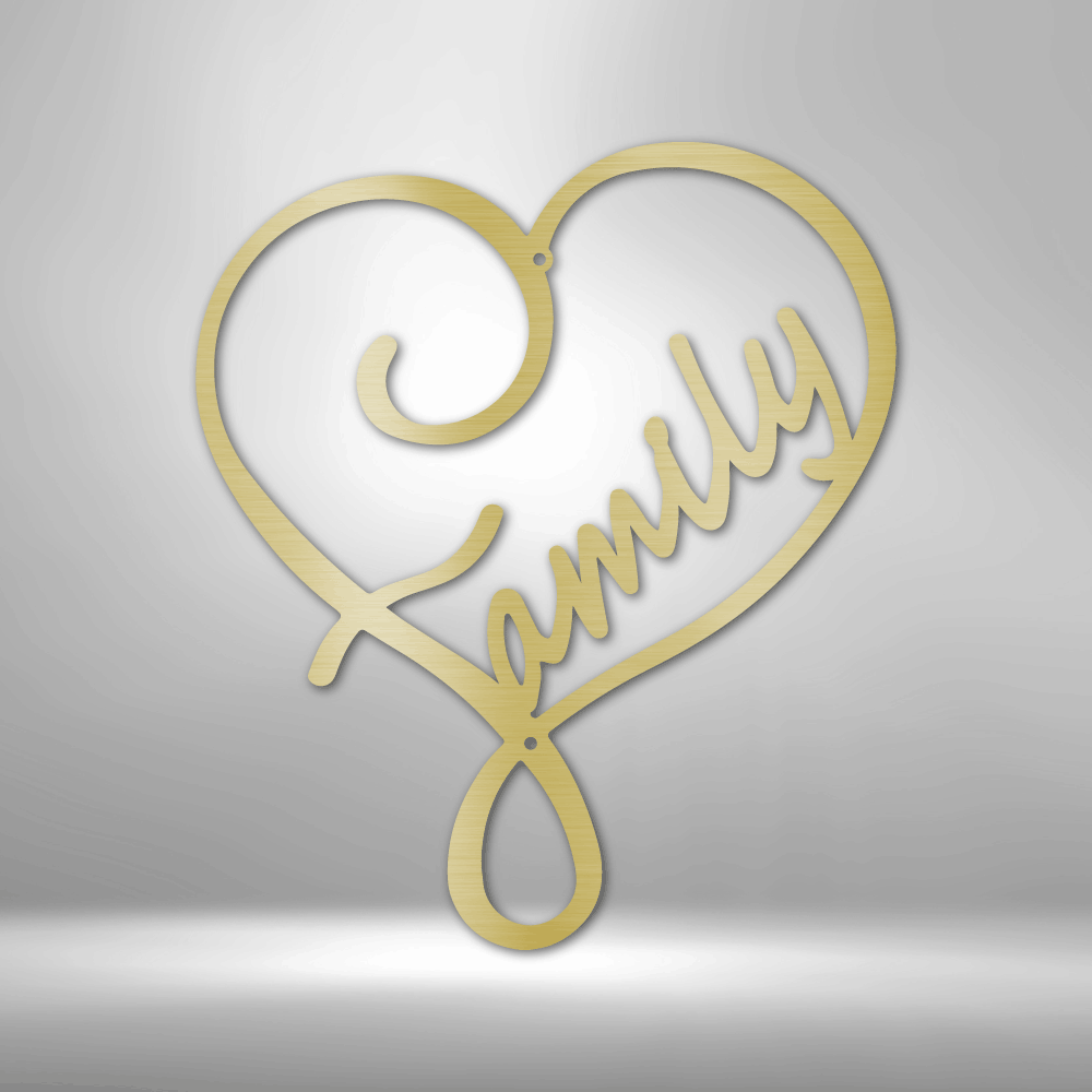Family Love - Steel Sign - Heart Shape With Word Family Metal Wall Art