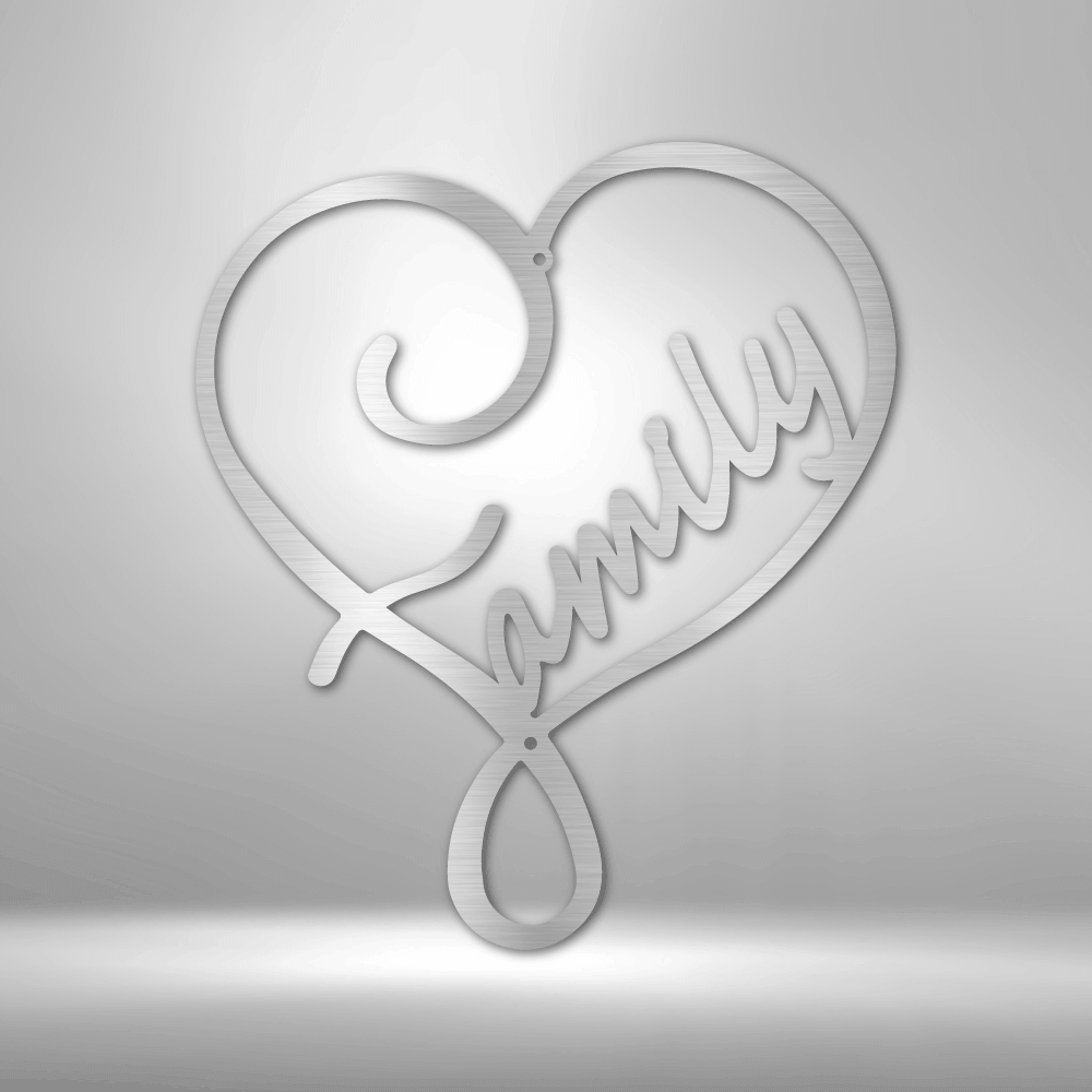 Family Love - Steel Sign - Heart Shape With Word Family Metal Wall Art