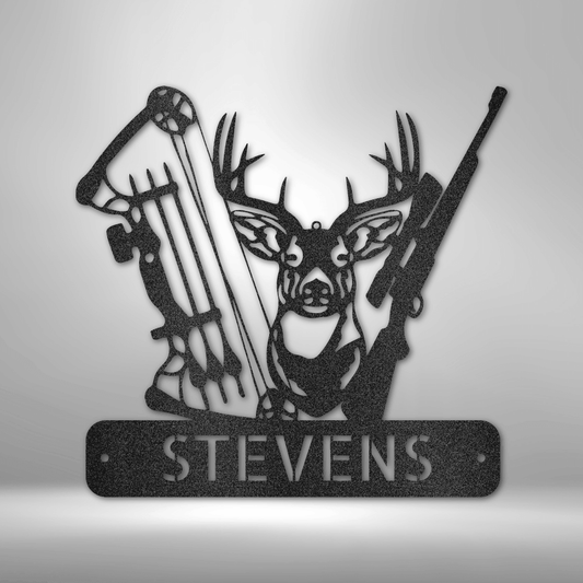 Deer Hunter Monogram - Steel Sign - Outdoorsman Deer Hunter Personalized Name Metal Wall Sign