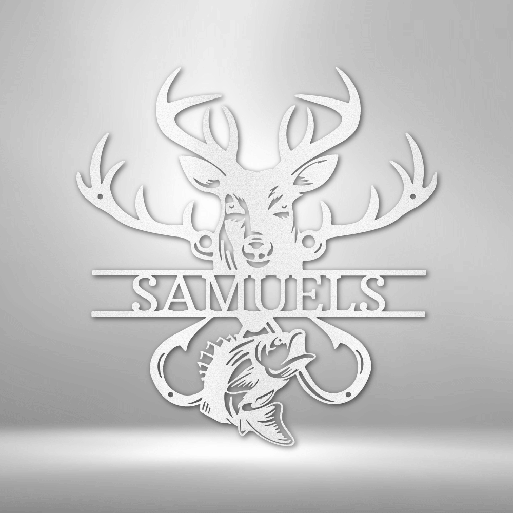Custom Outdoorsman Monogram Metal Wall Art - Personalized Steel Sign for Hunting & Fishing Enthusiasts - Handcrafted Great Outdoors Decor