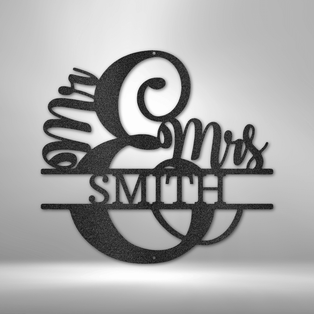 New Couples Monogram - Steel Sign - Mr and Mrs Last Name Metal Wall Art Sign
