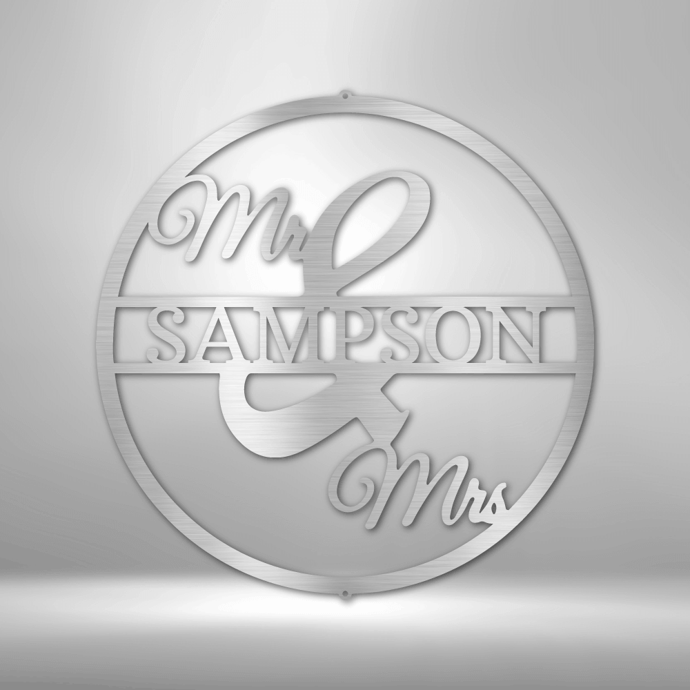Mr and Mrs Circle Monogram - Steel Sign - Personalized Name Metal Wall Art