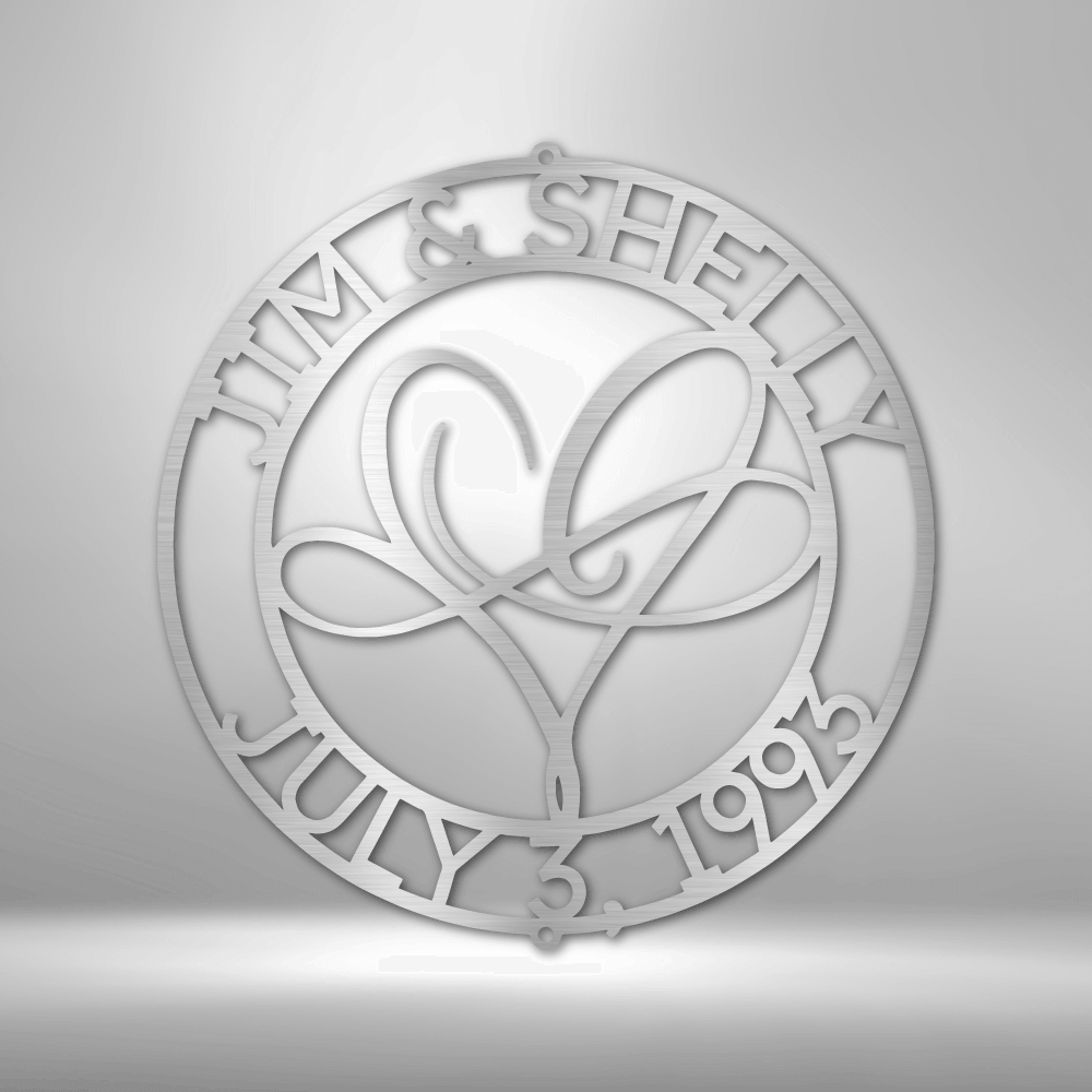Infinite Love Monogram - Steel Sign - Heart Infinity Personalized Name & Date Metal Wall Art