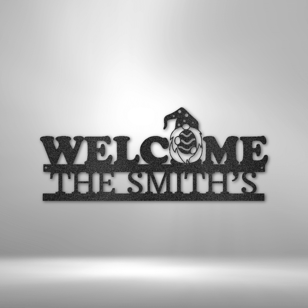 Welcome Gnome Monogram - Steel Sign - Custom Family Name Welcome Metal Sign - Personalized
