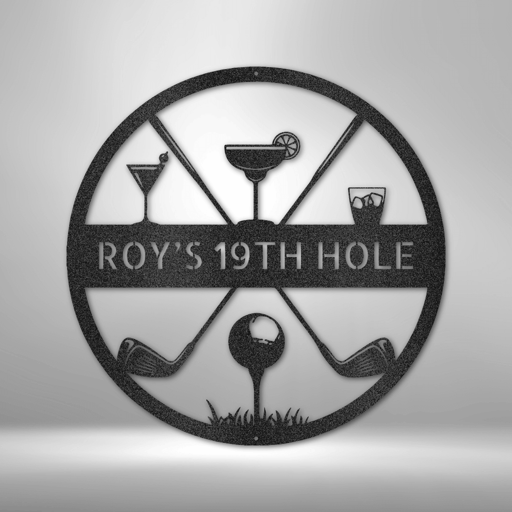 19th Hole Casual Monogram Golf Lover Custom Metal Wall Sign