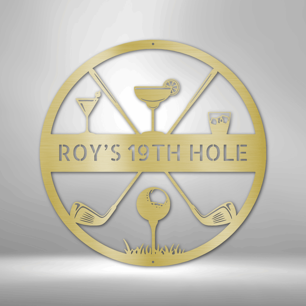 19th Hole Casual Monogram Golf Lover Custom Metal Wall Sign