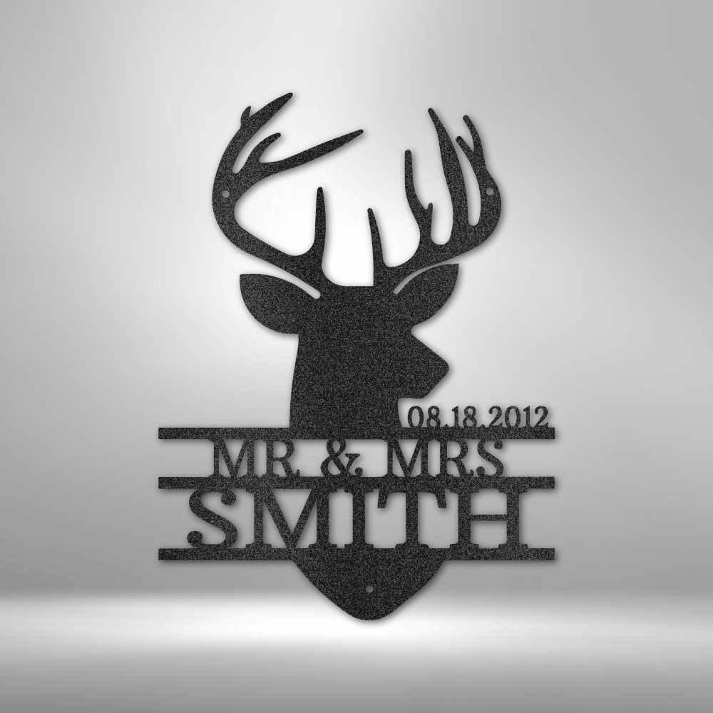 Deer Head Monogram Personalized Family Name Wall Art Sign