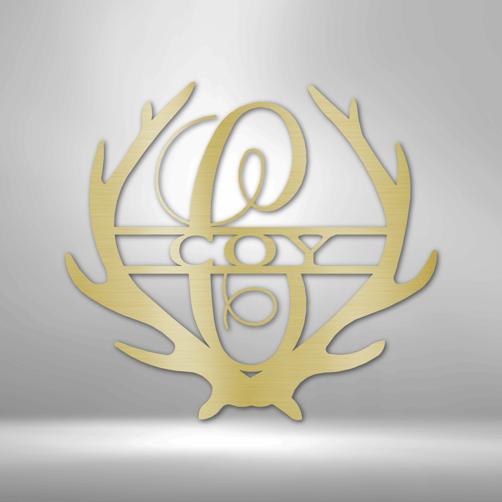 Antler Monogram - Steel Sign - Custom Last Name With Initial Metal Wall Art Sign - Home Decor