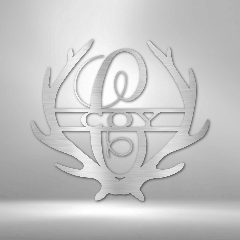 Antler Monogram - Steel Sign - Custom Last Name With Initial Metal Wall Art Sign - Home Decor