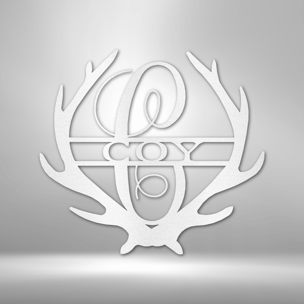 Antler Monogram Custom Last Name With Initial Metal Wall Sign