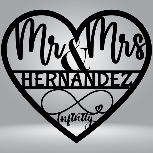 Personalized Name Infinity Heart Couples Monogram Metal Wall Art, Infinite Love Mr. & Mrs. Custom Metal Wall Art