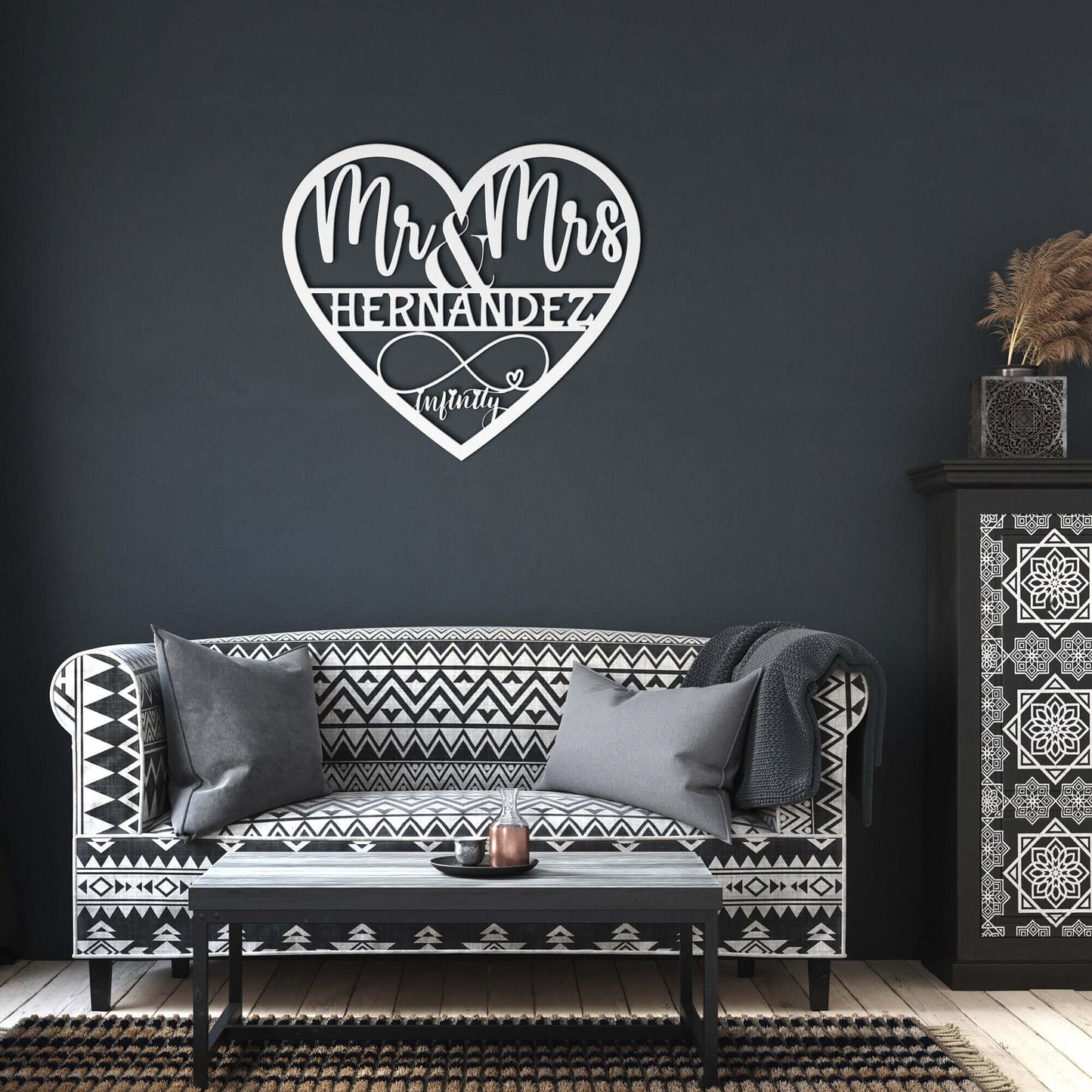 Personalized Name Infinity Heart Couples Monogram Metal Wall Art, Infinite Love Mr. & Mrs. Custom Metal Wall Art