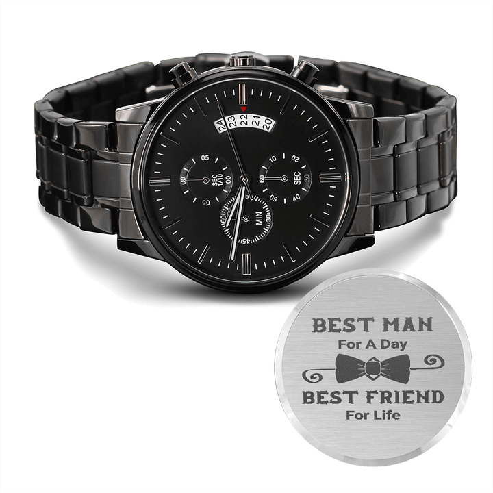 Engraved Black Chronograph Watch For Best Man Best Man For A Day Bes