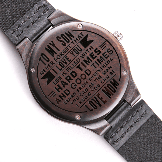 To My Son Love Mom Engraved Wooden Watch - Always Essential Gifts