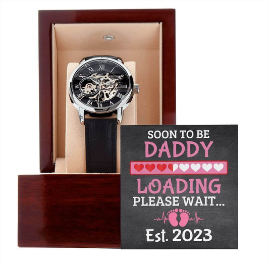 Soon To Be Daddy Baby Girl Est. 2023 - Dad To Be - Men's Skeleton Wristwatch Gift