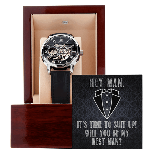 Best Man Gifts For Wedding - Best Man Proposal Gift - Mens Skeleton Openwork Watch - Will You Be My Best Man Gift