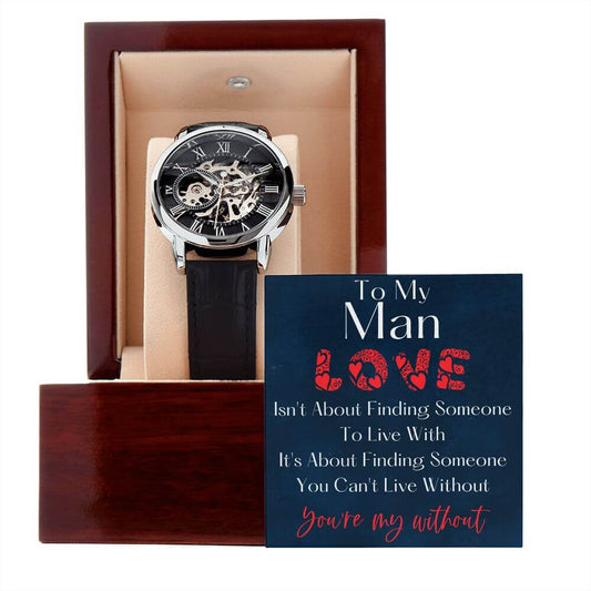 Watch For Men - I Can't Live Without You - Skeleton Watch - Genuine Black Leather