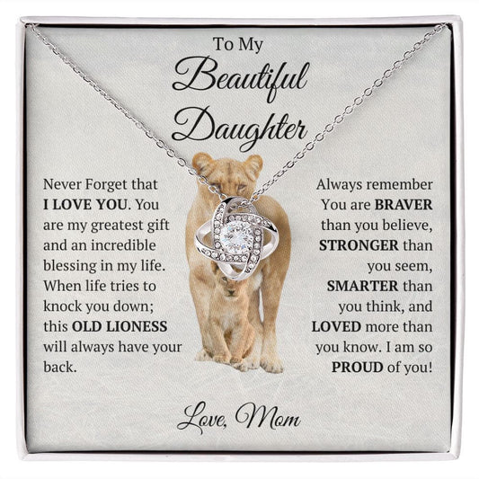 To My Beautiful Daughter Love Knot Necklace, To Daughter Love Mom