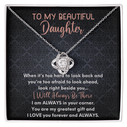 To My Beautiful Daughter Love Knot Necklace - Heart Necklace Gift To Daughter