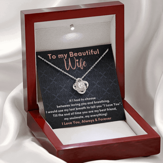 To My Beautiful Wife Love Knot Necklace Gift - Necklace Gift For Wife