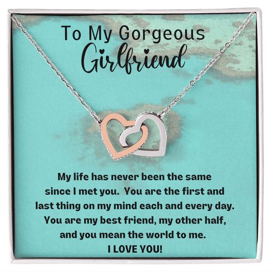 To My Gorgeous Girlfriend Interlocking Hearts Necklace - Heart Necklace Gift From Boyfriend