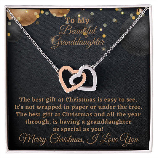 To My Beautiful Granddaughter Interlocking Hearts Necklace, Christmas Gift To Granddaughter From Grandma Or Grandpa