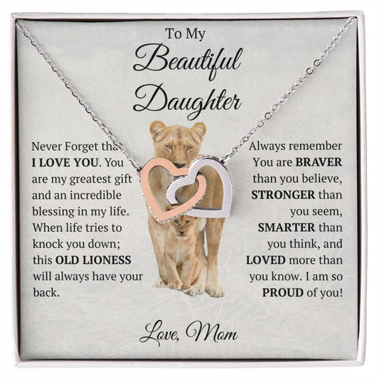 To My Beautiful Daughter Interlocking Heart Necklace, Heart Necklace To Daughter Love Mom