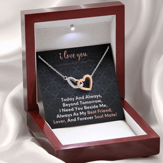 I Love You, Two Hearts Connected Necklace Gift For Her, Interlocking Hearts Chain Gift For Wife, Girlfriend, Soul Mate
