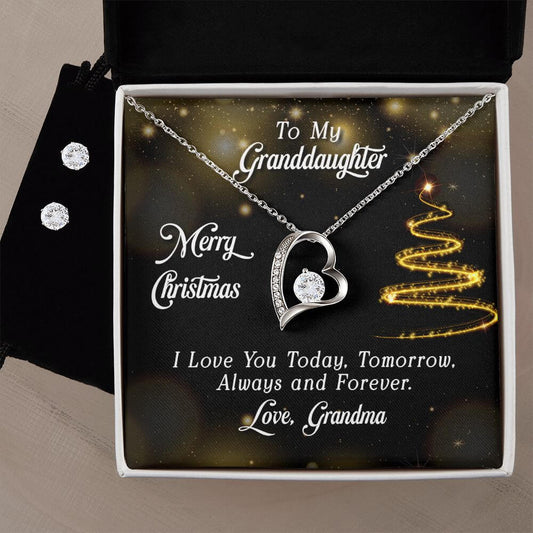 To My Granddaughter Forever Love Necklace With Earrings - Merry Christmas From Grandma
