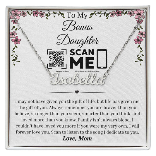 To My Bonus Daughter Custom Name Necklace With Dedicated Song From Step Mom