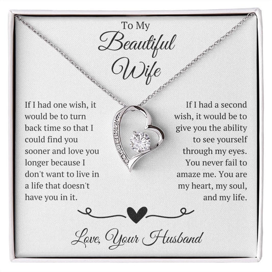 To My Beautiful Wife Heart Pendant Necklace, Gift for Wife, I Love You Jewelry Gift For Her