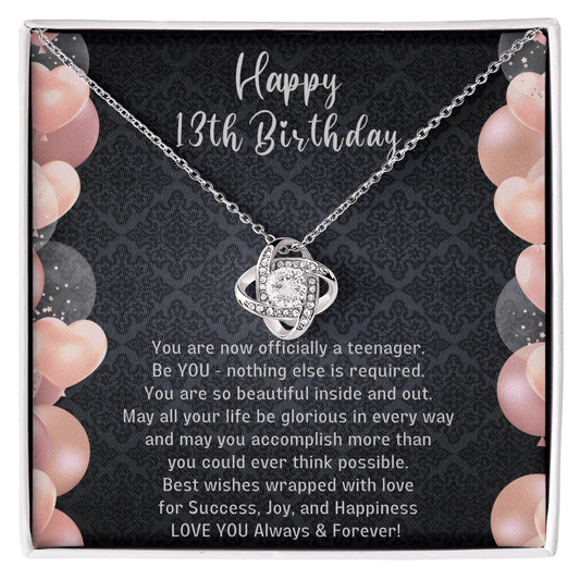 13th Birthday Gifts For Girls, Knot Of Love White Gold Necklace With Meaningful Message, 13 Year Old Girl Birthday Gift Necklace
