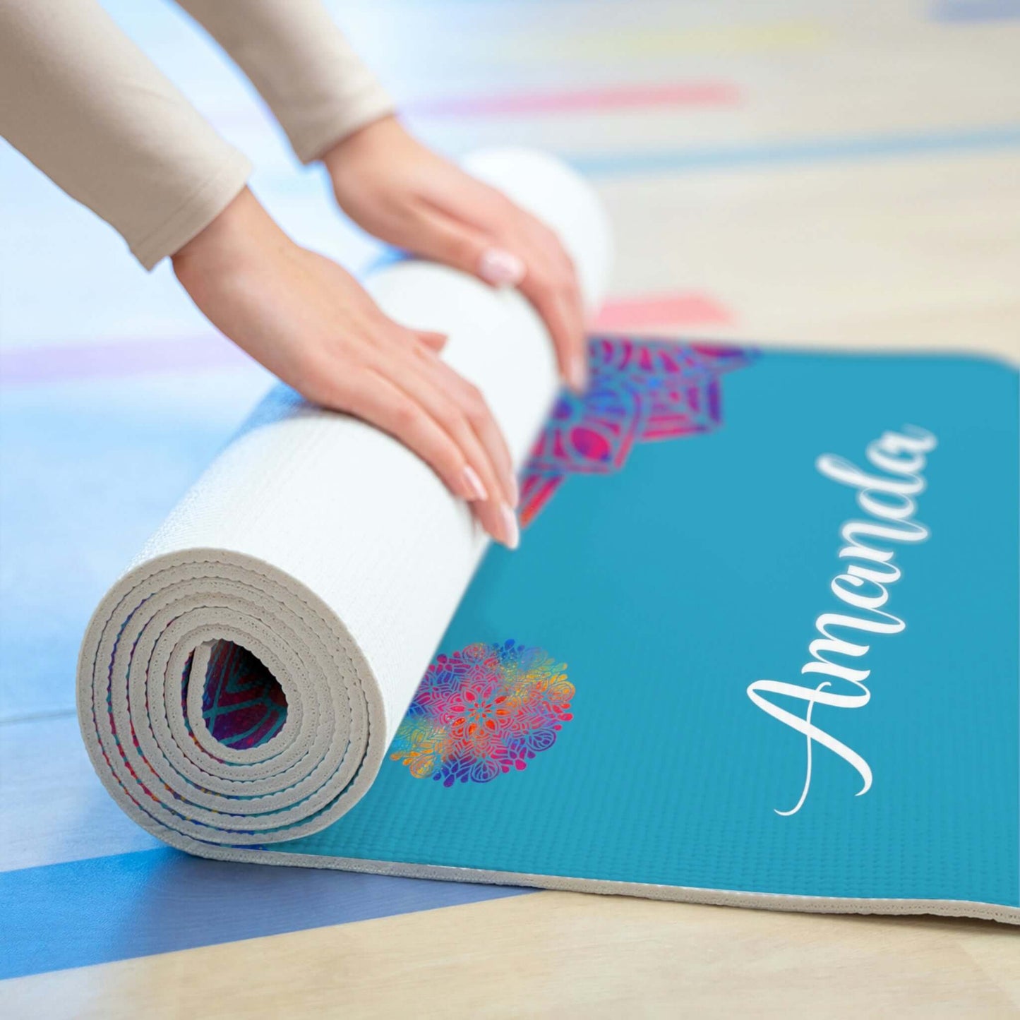 Custom Foam Yoga Mat - Personalized Name Mandala Design