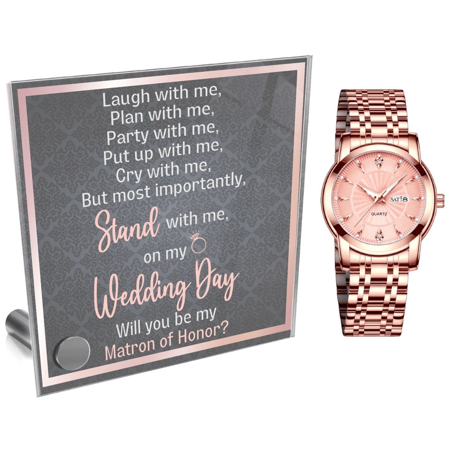 Matron of Honor Proposal Gift Rose Gold Watch - Wedding Party Jewelry Gift - Will You Be My Matron Of Honor - To Matron of Honor From Bride
