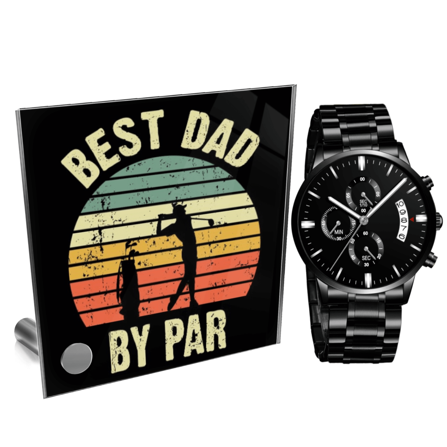 Black Chronograph Watch Best Dad By Par - Gift For Golf Lover - Watch For Golfers - Always Essential Gifts