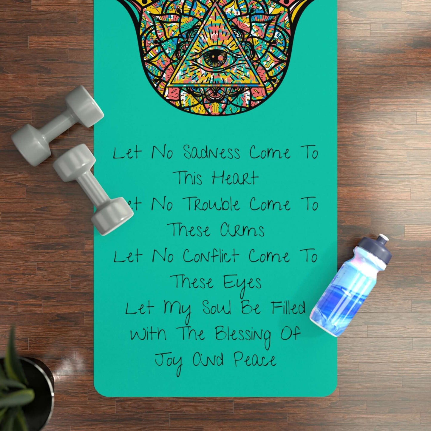 Rubber Yoga Mat - The Hamsa Prayer Design