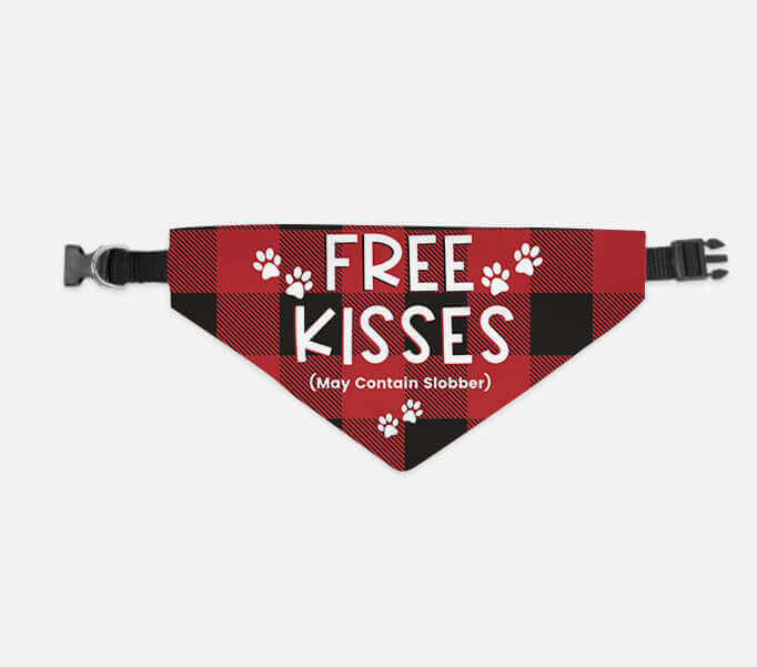 Dog Bandana Collar - Free Kisses May Contain Slobber - Dog Collar With Easy Slide On & Off Bandana - Funny Dog Bandana - Dog Scarf Bib - Variety of Sizes