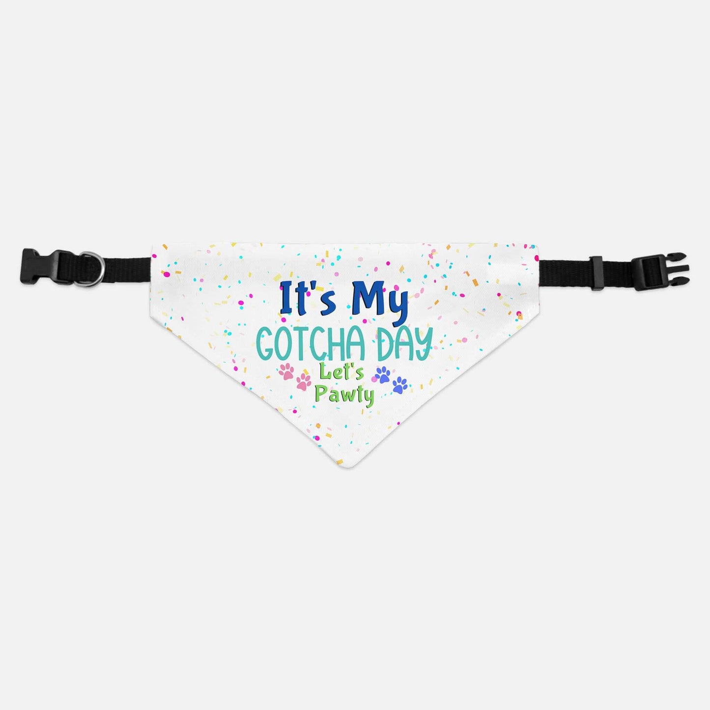 Dog Bandana Collar - It's My Gotcha Day Let's Pawty - Dog Collar With Easy Slide On & Off Bandana - Birthday Dog Bandana