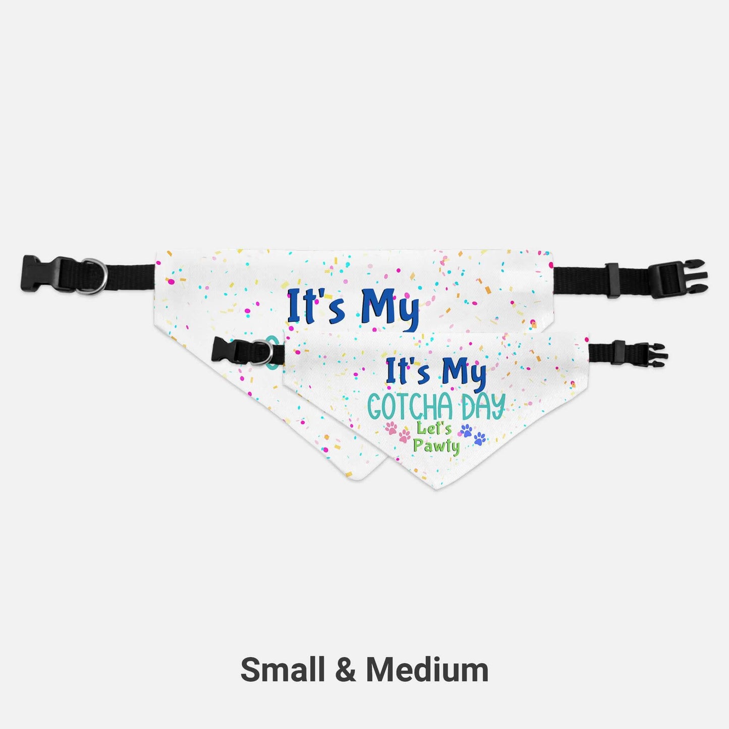 Dog Bandana Collar - It's My Gotcha Day Let's Pawty - Dog Collar With Easy Slide On & Off Bandana - Birthday Dog Bandana